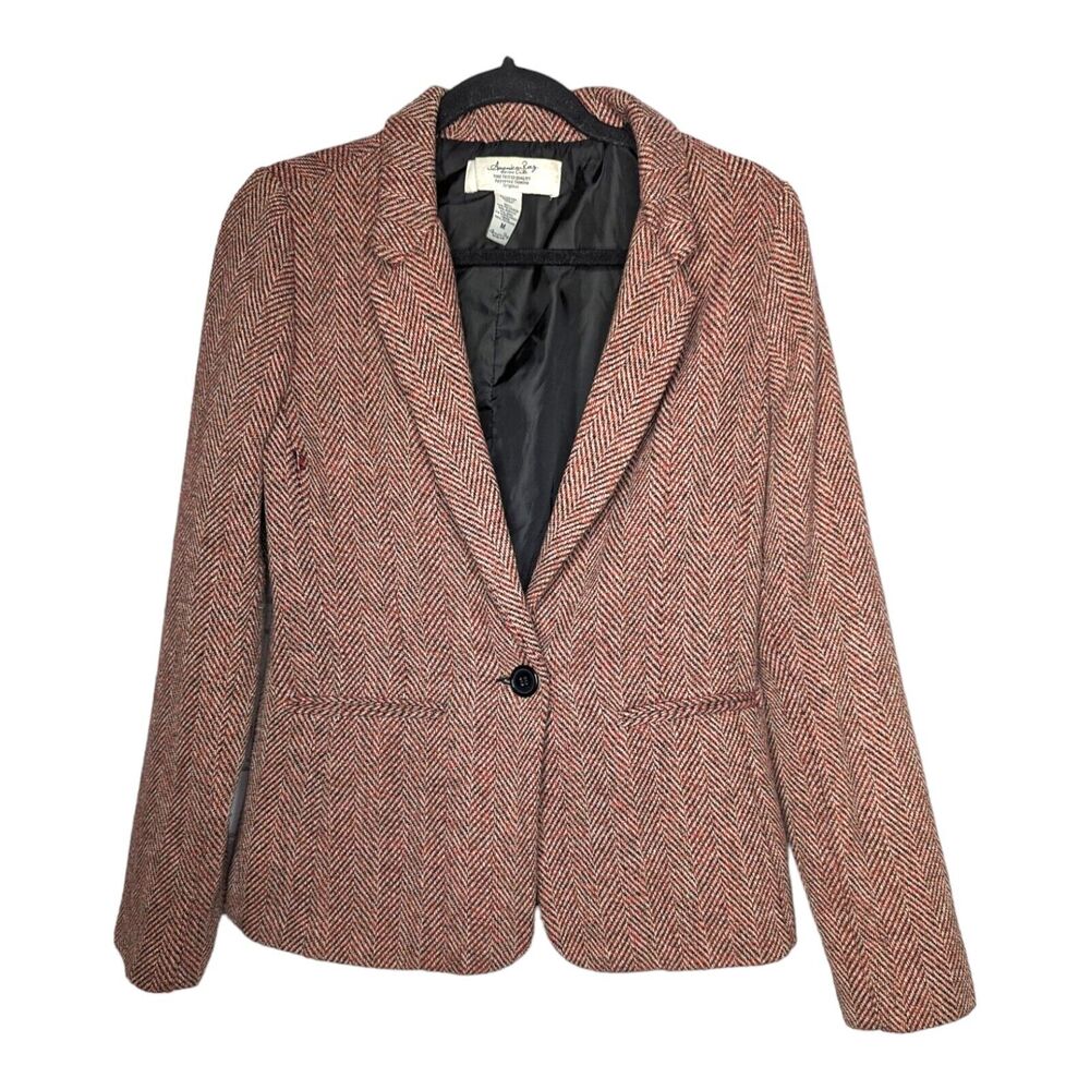 American Rag Womens Size Medium Red Tweed Suit Jacket Blazer One Button Closure‎